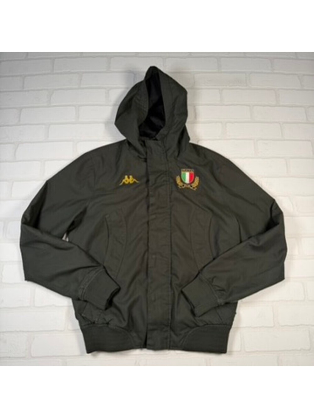 Vintage Y2K Kappa Italia Hoodie Zip Up Jacket Mens Large Black